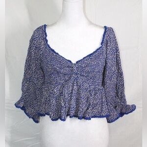 Free People Royal Blue Flower Blouse